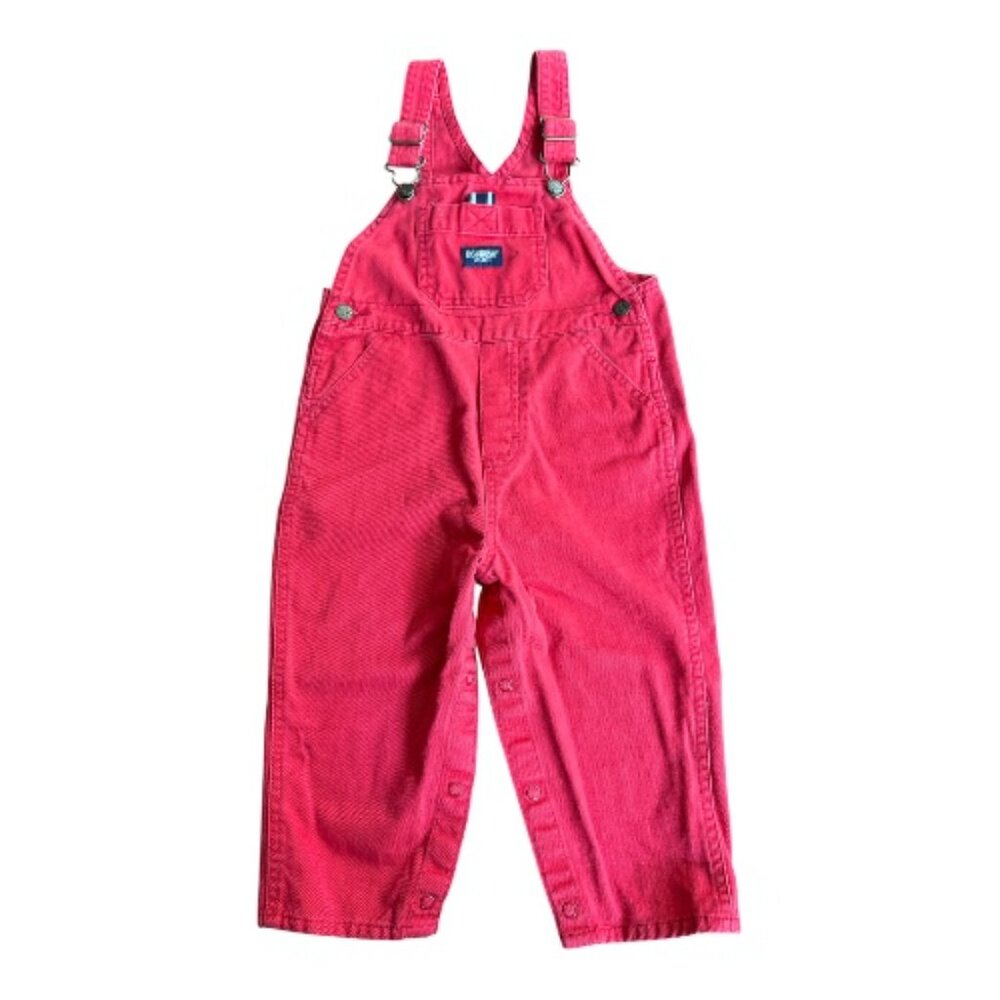 VINTAGE OshKosh B'Gosh RED BIB VESTBACK 100% COTTON OVERALLS SIZE 24 MONTHS